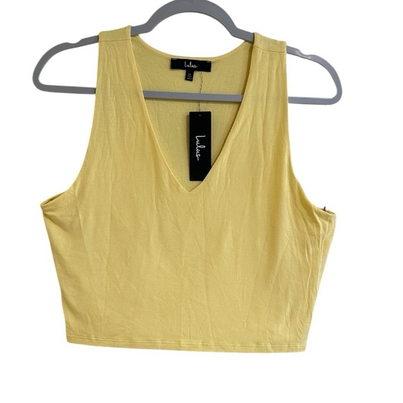 Lulus Yellow Cropped Tank Top V-Neck Double Layer Size XL (Runs Small) - Picture 3 of 11